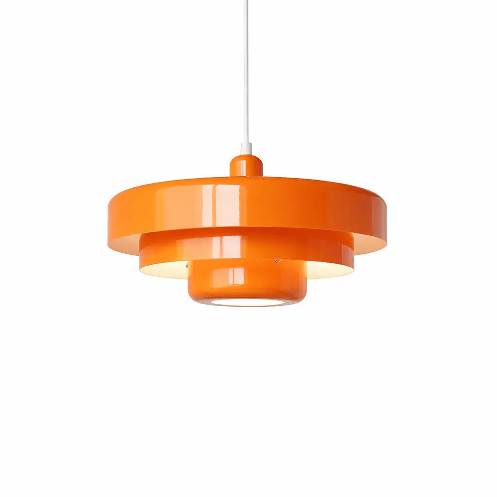 Orange tiered ceiling light with gloss finish.