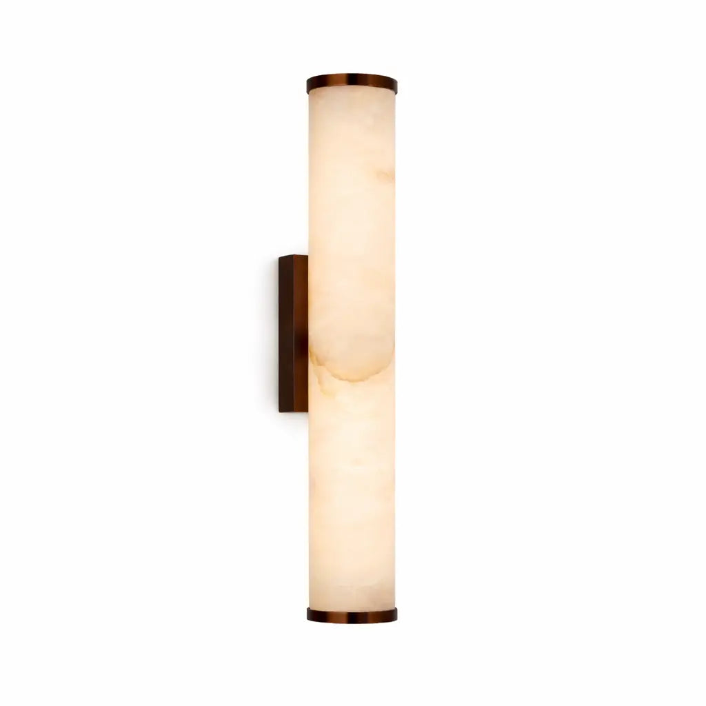 Modern marble effect wall sconce in brushed bronze, vertical LED light