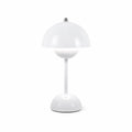 White modern mushroom table lamp with glossy metal finish