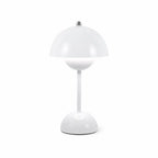 White modern mushroom table lamp with glossy metal finish
