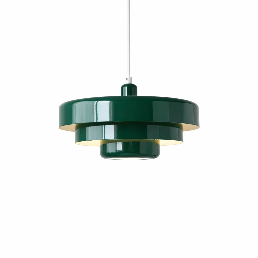 Dark green tiered ceiling light with gloss finish.
