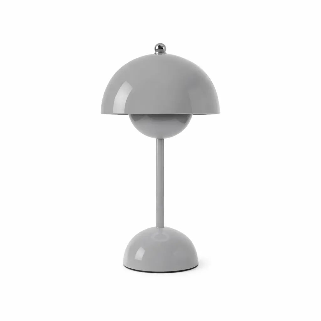 Grey modern mushroom table lamp with glossy metal finish