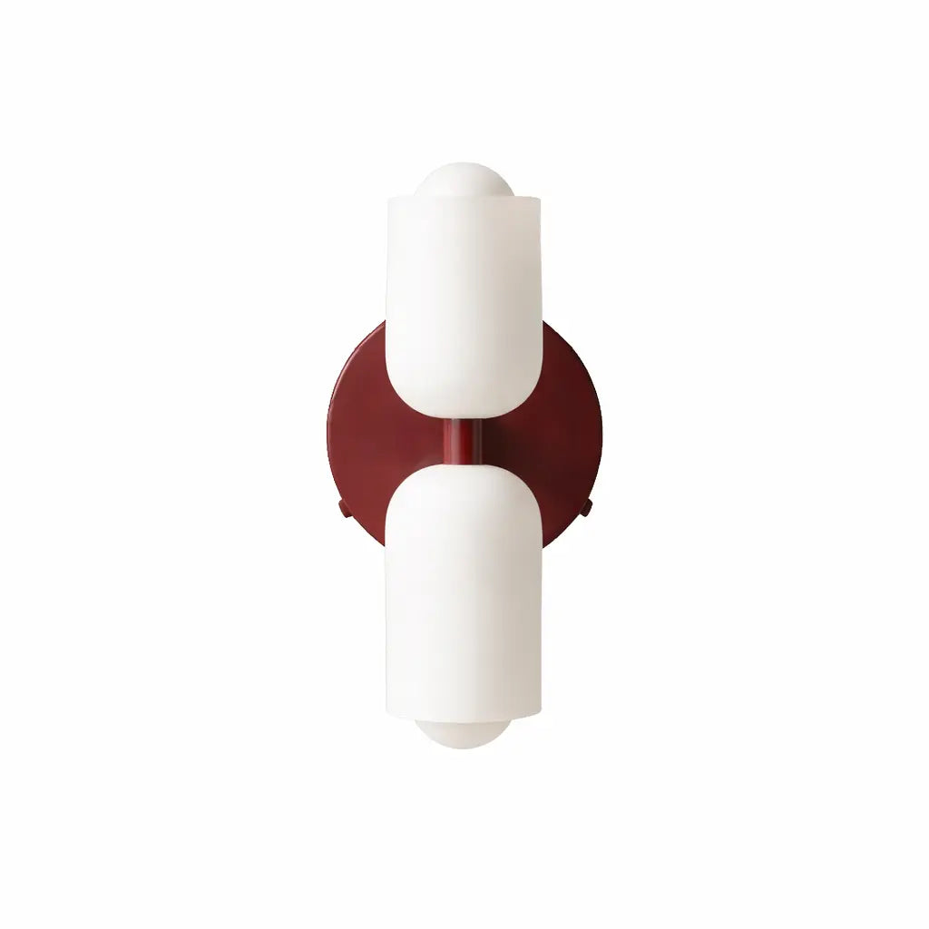 Modern double frosted glass wall sconce in matte red finish