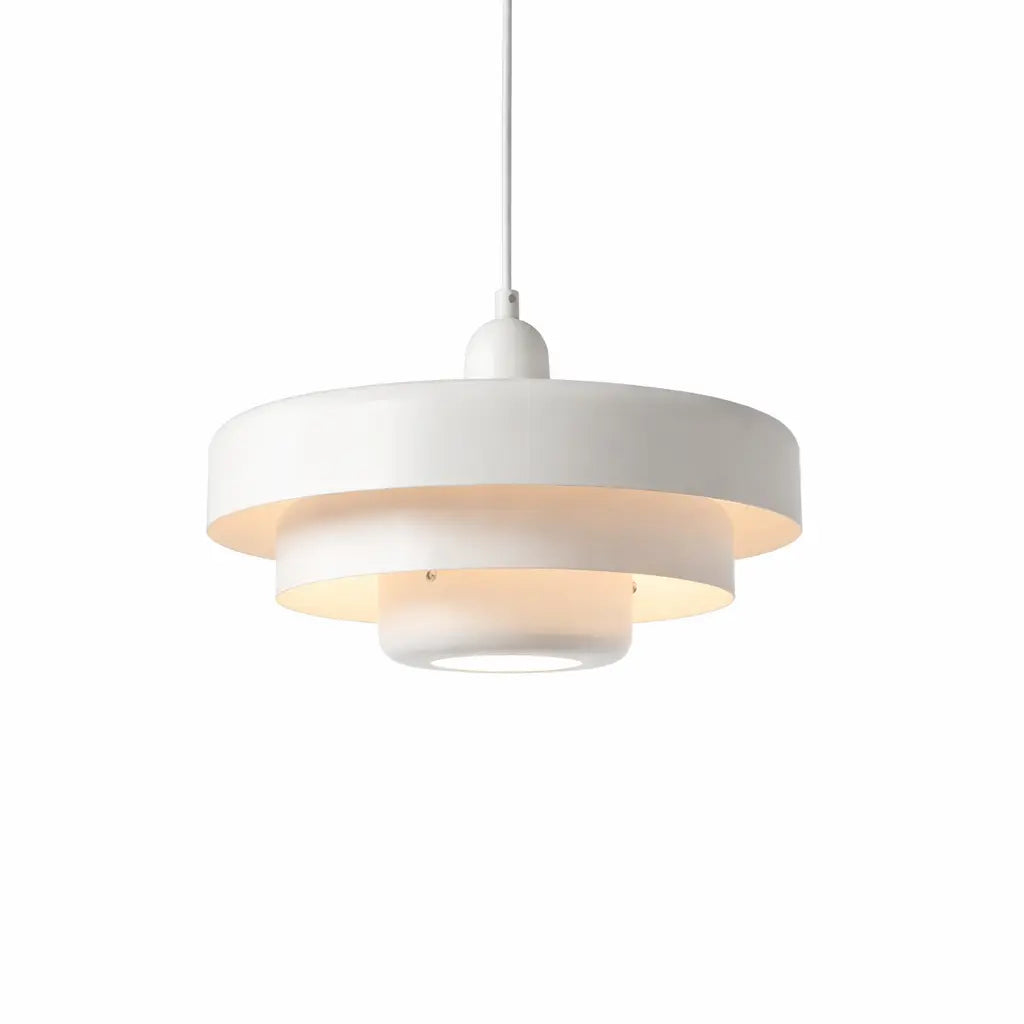 Beige tiered ceiling light with gloss finish.