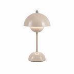 Sand beige modern mushroom table lamp with glossy metal finish