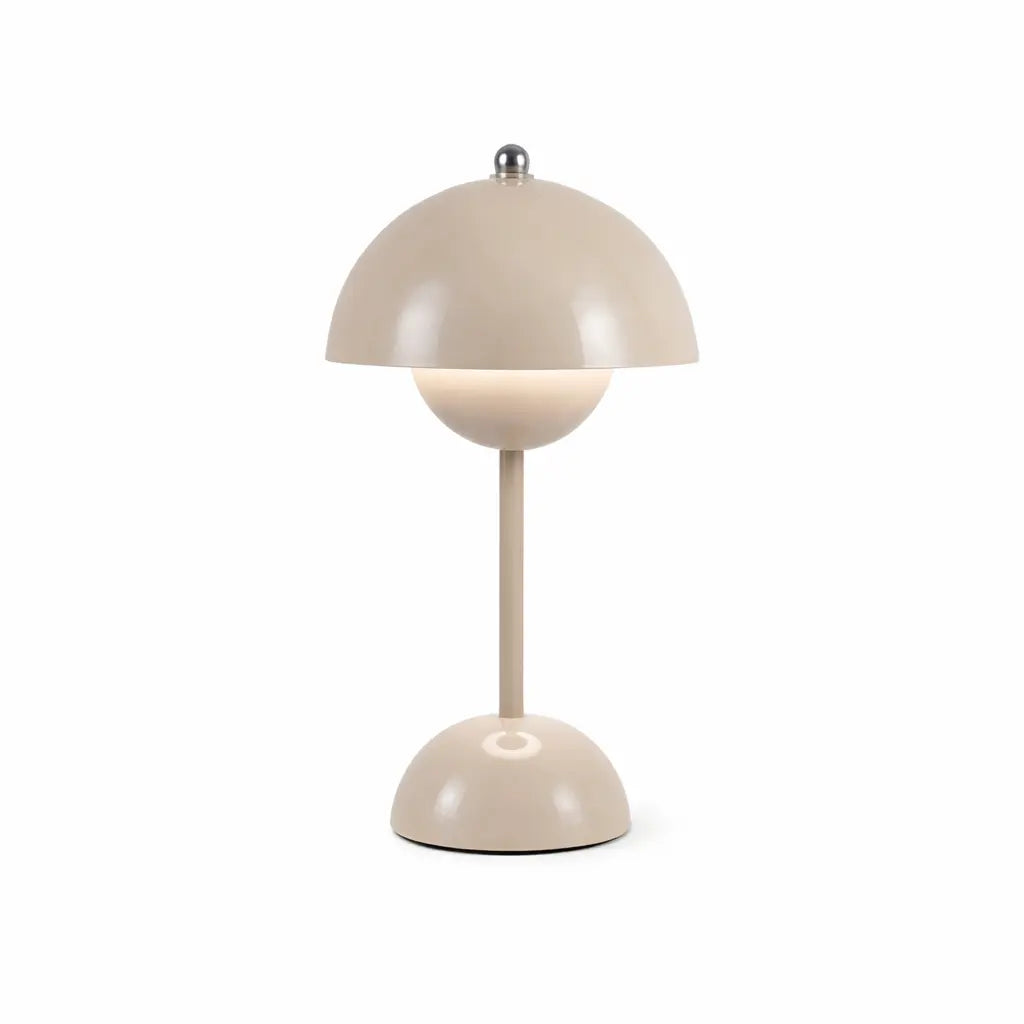 Sand beige modern mushroom table lamp with glossy metal finish