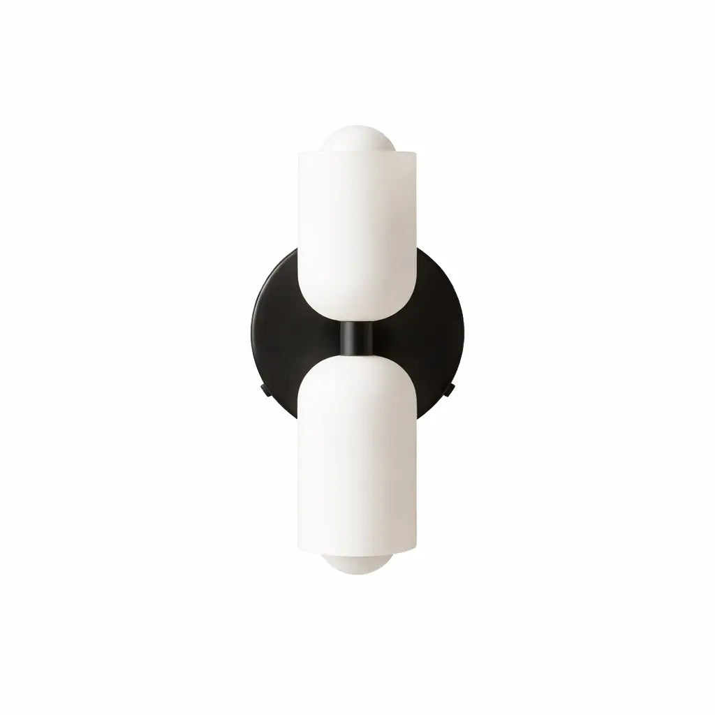 Modern double frosted glass wall sconce in matte black finish