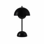 Black modern mushroom table lamp with glossy metal finish