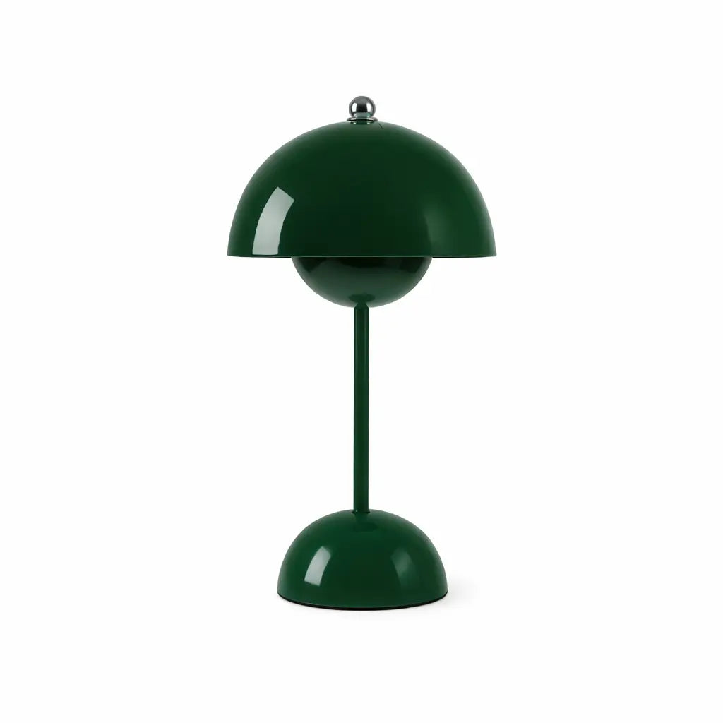 Dark green modern mushroom table lamp with glossy metal finish