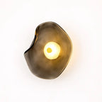 Close-up smoked grey organic glass LED wall light